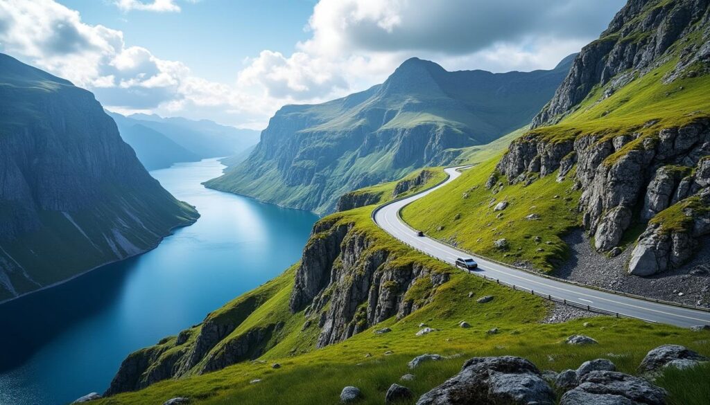 découvrez la route panoramique d'aurlandsfjellet, un trajet spectaculaire entre fjord majestueux et sommets montagneux, idéal pour les amoureux de paysages naturels à couper le souffle.