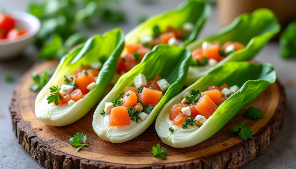 découvrez nos recettes simples et rapides de feuilles d'endives garnies pour un apéro gourmand et frais. idéal pour impressionner vos invités en toute simplicité !