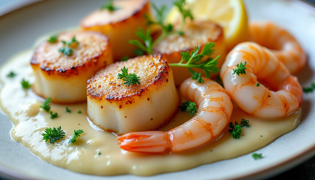 découvrez une recette facile et savoureuse de noix de saint-jacques et crevettes à la crème, idéale pour un repas gourmand et rapide à préparer.